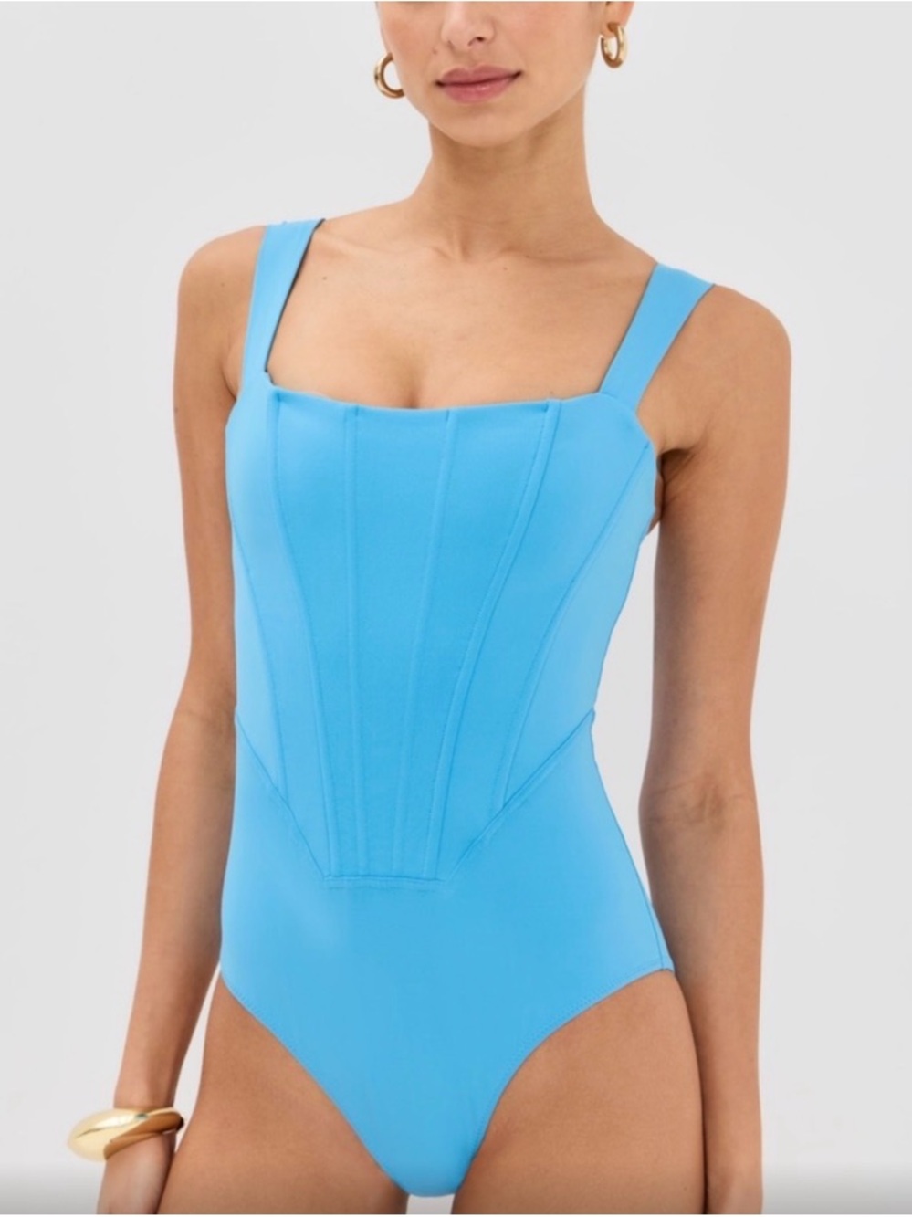STAUD Bright Blue Square-Neck One-Piece Swimsuit size Small New With Tags